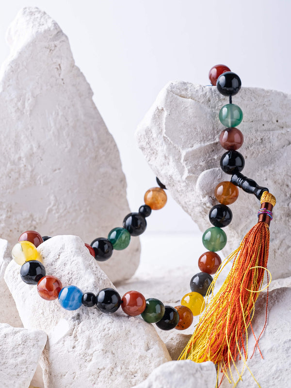 33 Beads Multi Aqeeq Stone Tasbih (14mm)