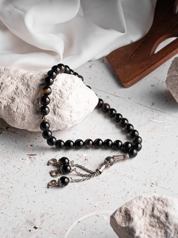 Black Stone / Aqeeq Tasbih 33 beads (10mm) / Misbaha Prayer Beads