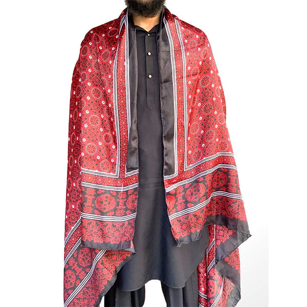Black & Red Unisex Poly Silk Sindhi Ajrak