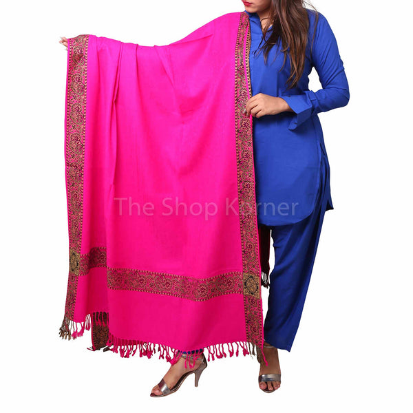 Pink Kashmiri 4 Border Acro Woolen Shawl / Dupatta For Her