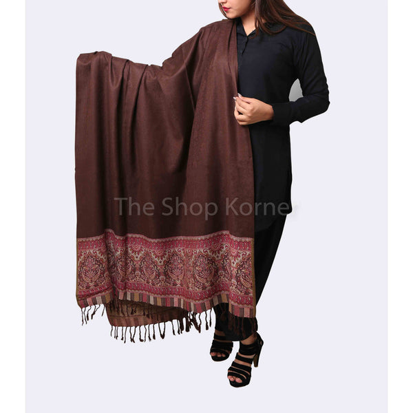Brown Acro Woolen Kani Palla Shawl / Stole For Her