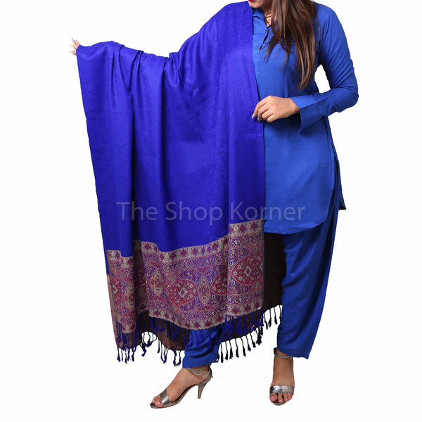 Blue Acro Woolen Kani Palla Shawl / Stole For Her