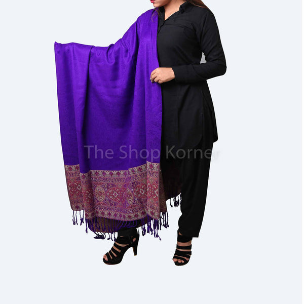 Purple Acro Woolen Kani Palla Shawl / Stole For Her