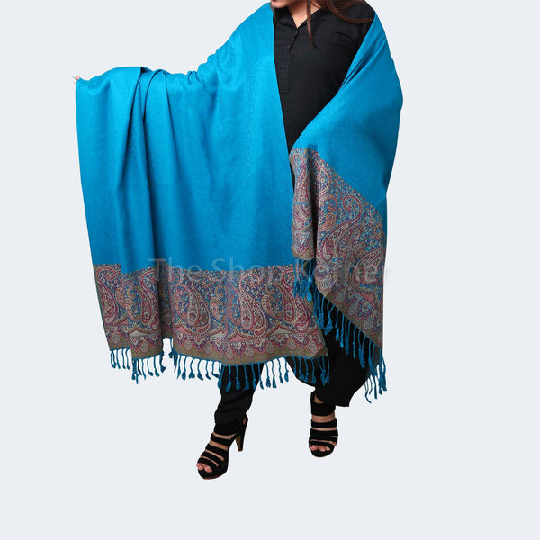Sky Blue Acro Woolen Kani Palla Shawl / Stole For Her