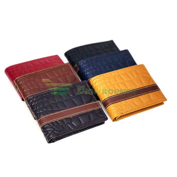 Leather Wallet Crocodile Textured with Deep Stripes