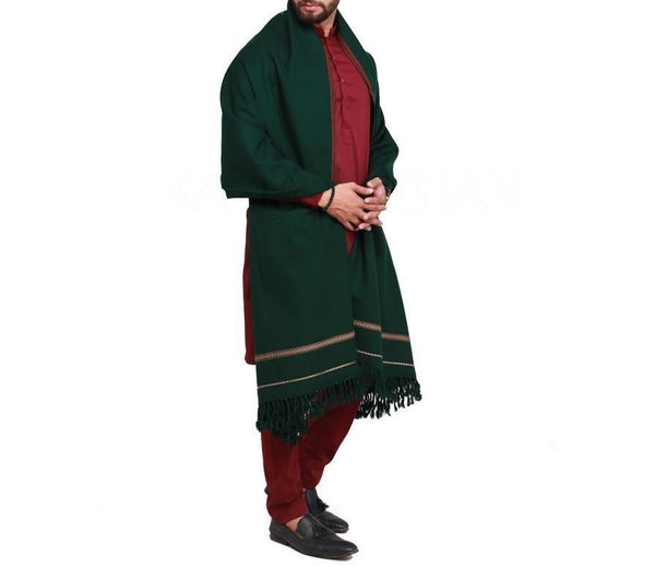 Green Pure Acro-Woolen Dhussa Shawl For Men
