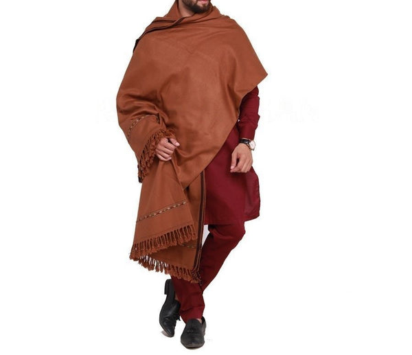 Badami Brown Pure Acro-Woolen Dhussa Shawl For Men